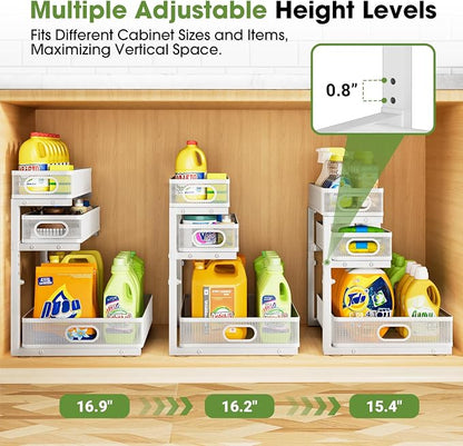 Under Sink Organizer 3 Tier, 2 Pack L-Shaped Pull-Out Cabinet Organizer - Image 3