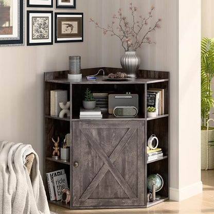 Corner Storage Cabinet, Farmhouse Corner Bookshelf - Image 2