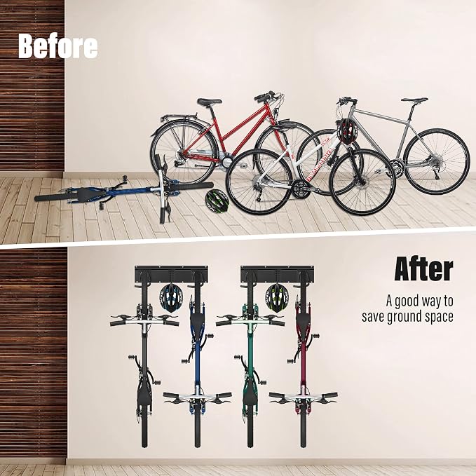 Sinoer Bike Storage Rack 6 Bike Wall Storage Rack and 3 Helmets, Heavy Duty - Image 8