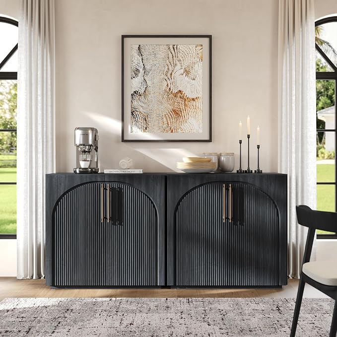 Sideboard Buffet Cabinet with Fluted Doors, 94.5'' W Credenza | Modular Storage - Image 3