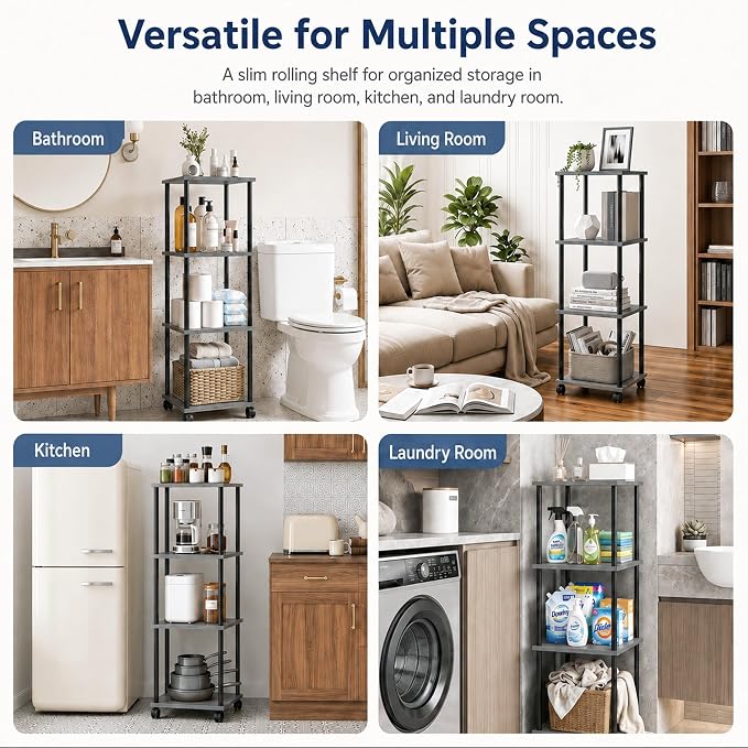 4-Tier 38.2" Tall Oak Grey Bathroom Shelving Unit - Image 7