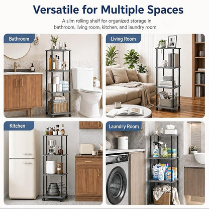 4-Tier 38.2" Tall Oak Grey Bathroom Shelving Unit - Image 7