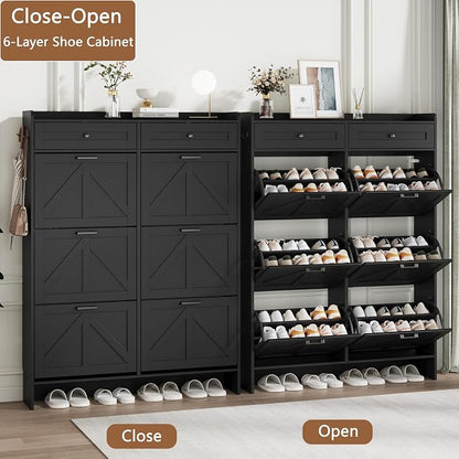 Shoe Cabinet with 6 Flip Drawers & 2 Top Drawers, Hidden Slim Shoe Rack - Image 4
