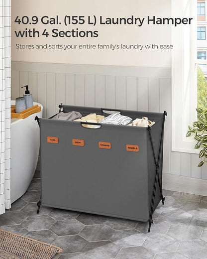 SONGMICS Laundry Hamper, Laundry Basket, 40.9 Gal. Laundry Sorter 4 Sections - Image 3
