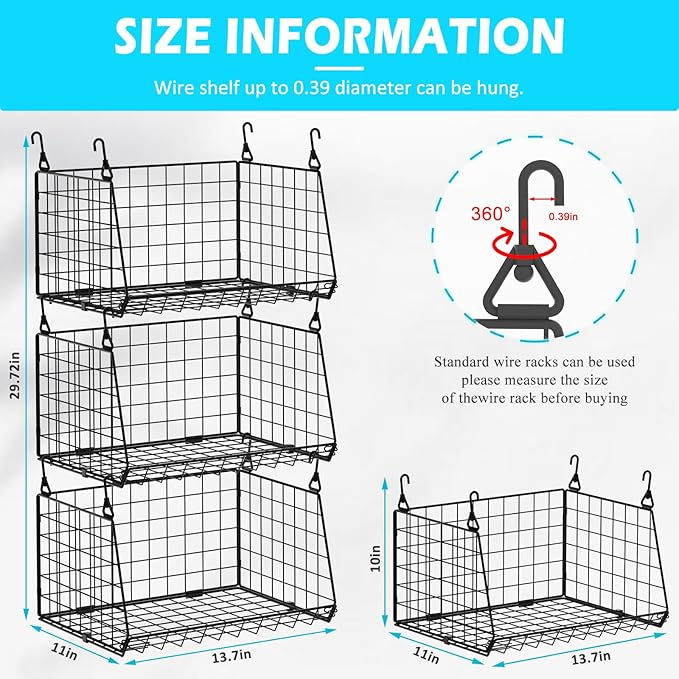 3-Pack Hanging Laundry Room Organizaton：Foldable Laundry Basket Wire Basket - Image 6