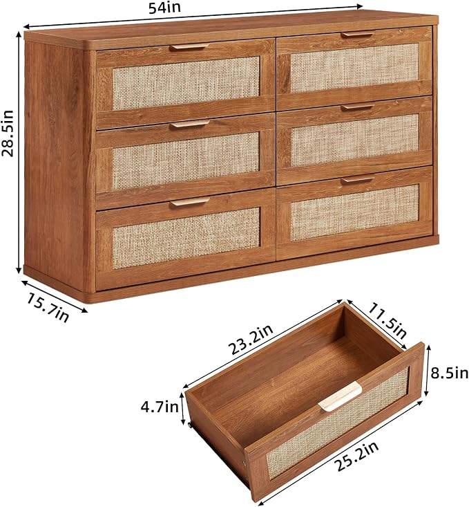 LEYAOYAO Rattan 6 Drawer Dresser - Image 3