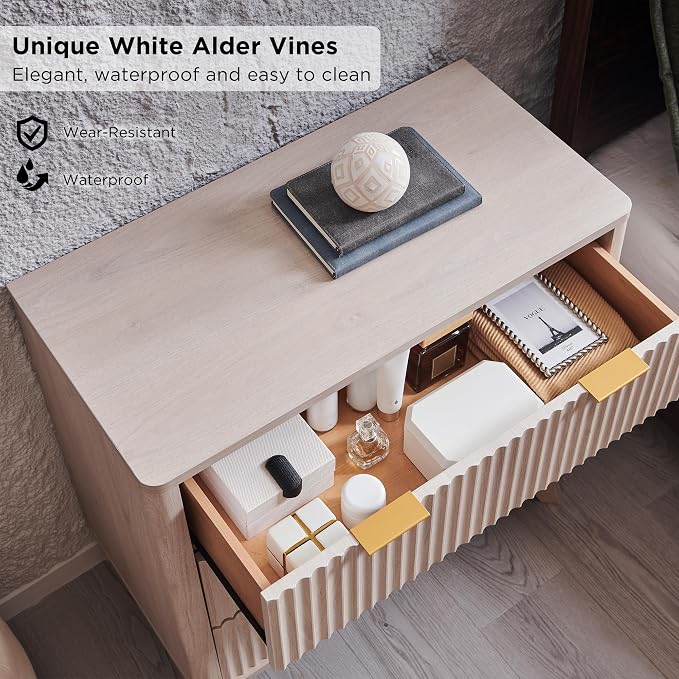 T4TREAM Fluted 3 Drawer Dresser, Curved Profile Design, Wood Drawer Organizer - Image 3