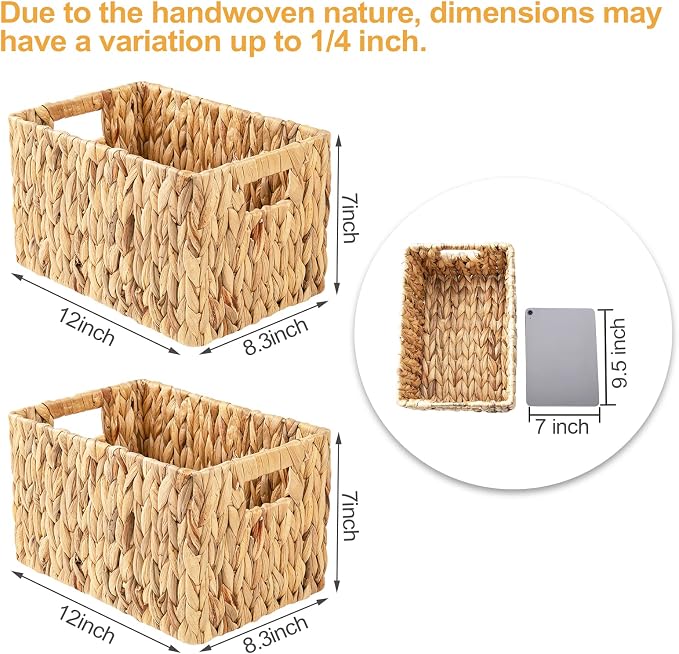 ELONG HOME Water Hyacinth Rectangular Wicker Baskets, Woven Storage Baskets - Image 3