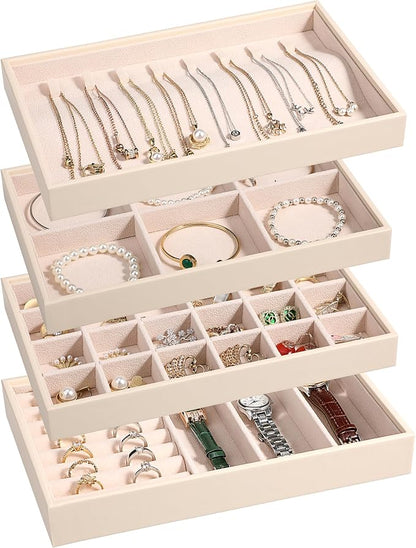 LANDICI Stackable Jewelry Organizer Trays 4 Set, PU Leather Jewelry Organizer by LANDICI