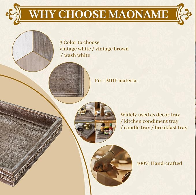 MAONAME Wood Serving Tray, Farmhouse Wooden Tray - Image 8
