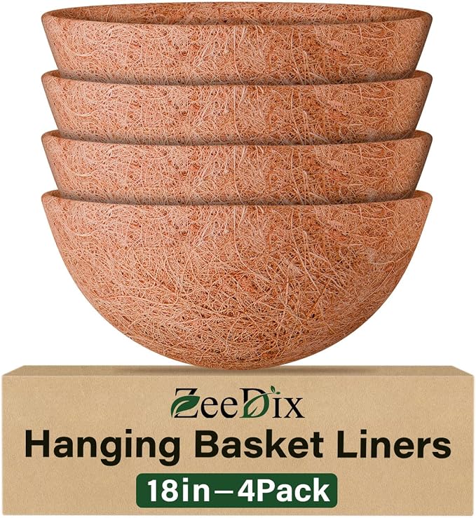 18 Inch Coco Liners for Planters, 4 Pack Hanging Basket Liners | Round Coco by ZeeDix
