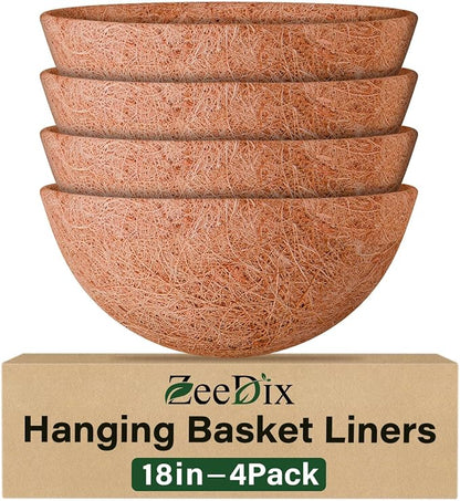 18 Inch Coco Liners for Planters, 4 Pack Hanging Basket Liners | Round Coco by ZeeDix