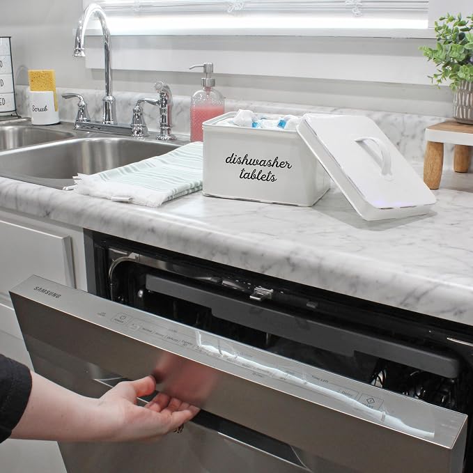 AuldHome Design Dishwasher Pod Holder, Tablet Container; White Enamelware - Image 8