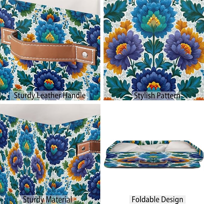 TropicalLife 13x13x13 Inch Large Fabric Storage Cube Blue Flowers Print - Image 5