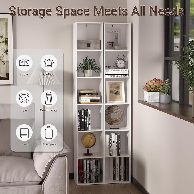 White Cube Shelf, 6 Cube Storage Organizer, 6-Tier Freestanding Low Bookshelf - Image 4