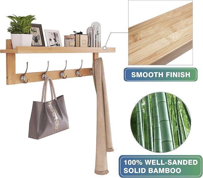 SMIBUY Coat Hooks with Shelf Wall-Mounted, 29.2 Inch Entryway Coat Rack - Image 7