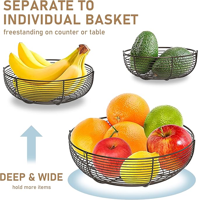 3-Tier Hanging Basket Fruit Organizer Kitchen Heavy Duty Wire Organizer - Image 4