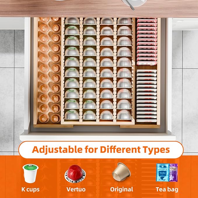 Simple Trending Bamboo Coffee Pod Holder Drawer, Expandable K Cup Pod Storage - Image 4