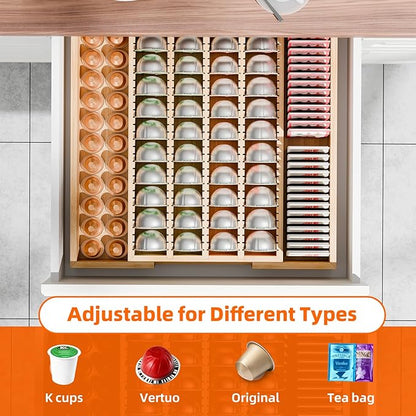 Simple Trending Bamboo Coffee Pod Holder Drawer, Expandable K Cup Pod Storage - Image 4