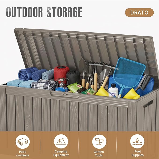 DRATO 90 Gallon Deck Boxes Outdoor Waterproof, Weatherproof Resin Outside - Image 5