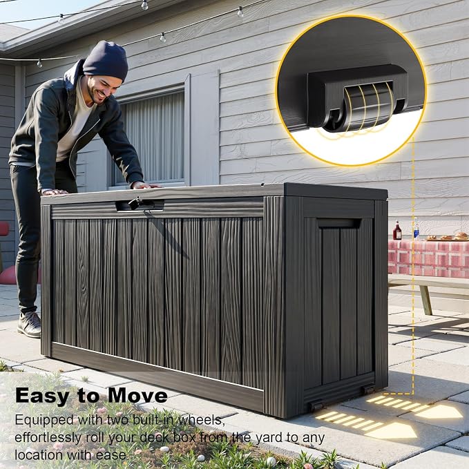 75 Gallon Resin Deck Box, Lockable Outdoor Storage Box - Image 3