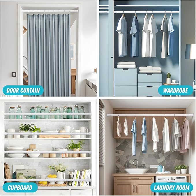 Tension Curtain Rod 30 to 64 Inch 2Pack White Adjustable Curtain Rods No - Image 6