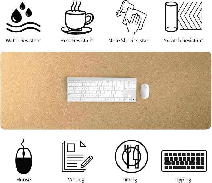 Bloss Gold Leather Desk Mat 47.2" x 16.9", Large Keyboard Pad - Image 2