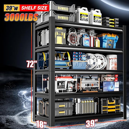 39" W Garage Shelving, 5-Tier Heavy Duty Shelving Unit, 3000LBS Adjustable - Image 6