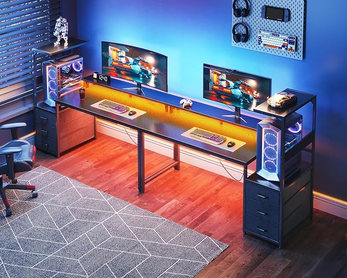 AODK 59 Inch Gaming Desk with LED Light- Reversible Computer Desk with Storage - Image 7