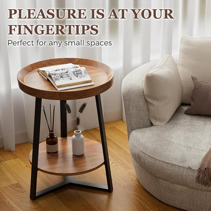 Gadroad Round End Table with Storage Shelf, 2 Tier Farmhouse Side Table - Image 7