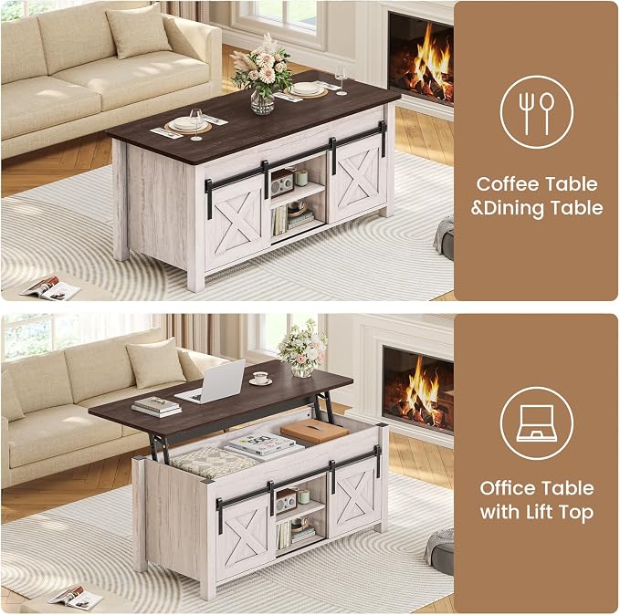 SEDETA Lift Top Coffee Table, Farmhouse Lift Tabletop Dining Table, Gas Spring - Image 4