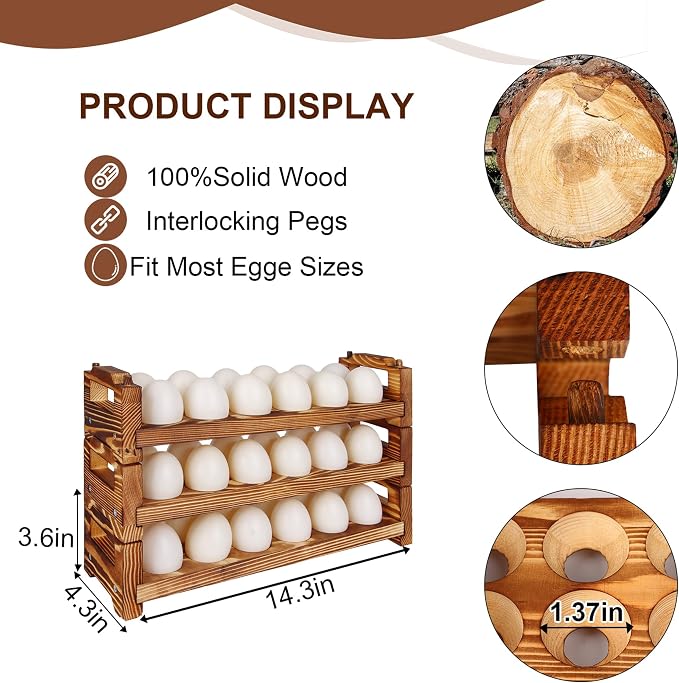CVHOMEDECO. Wooden Egg Holder Fresh Egg Holders Countertop Firewood Egg - Image 2