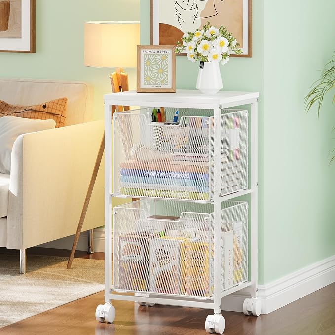 Rolling File Cart with 2 Storage Drawers, Under Desk Storage Cart | Hanging - Image 2