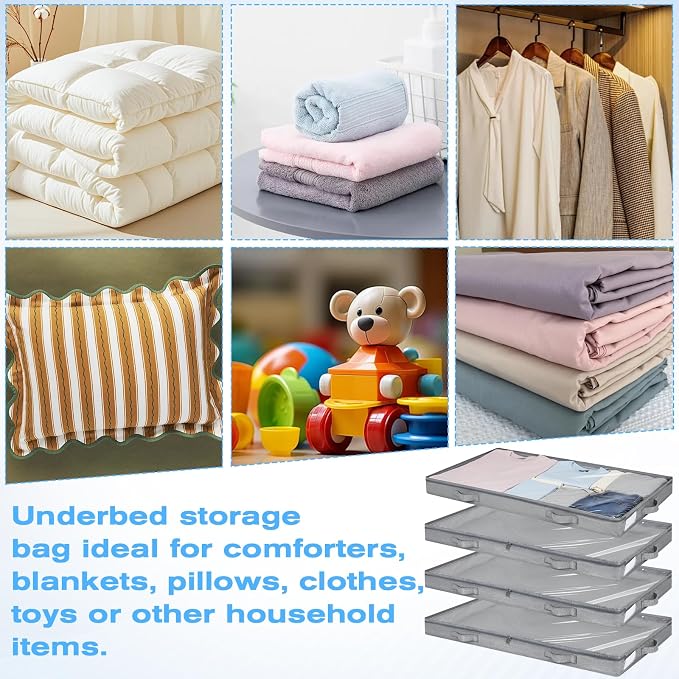 4 Pack Under Bed Storage, Below 4 Inches Underbed Storage Containers Low - Image 7