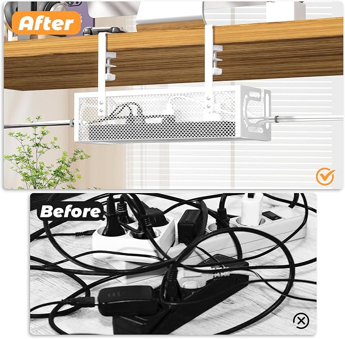 Under Desk Cable Management Tray, 15.7'' No Drill Steel Desk Cable Organizers - Image 3