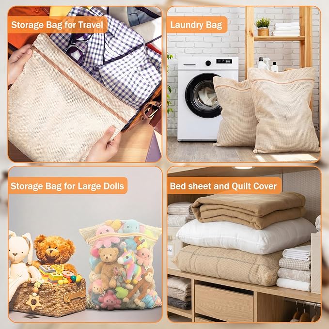 SATINIOR 2 Pack Extra Large 100% Cotton Mesh Laundry Bags 43 x 35 Inch Jumbo - Image 5