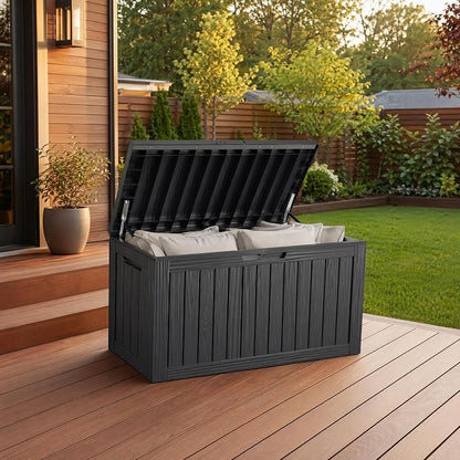 98 Gallon Large Deck Box, Waterproof Resin Outdoor Storage Box Lockable - Image 11