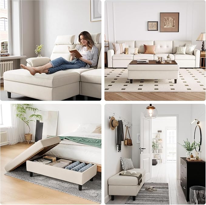 LINSY HOME 46 Inches Wide Storage Ottoman Bench, Linen Coffee Table Folding - Image 5