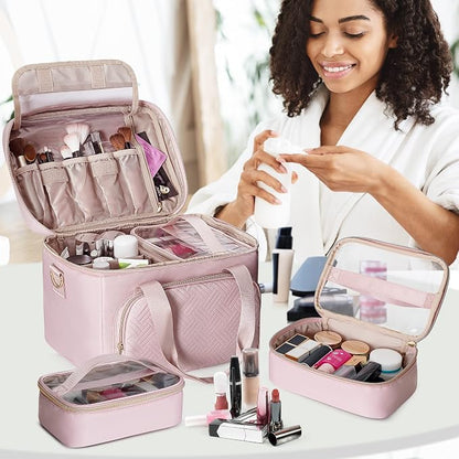 Travel Makeup Bag with 2 Pouches and Adjustable Dividers, Large Cosmetic Case - Image 7