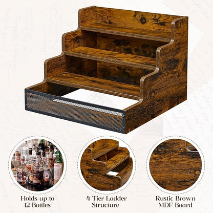 Yuzehuaza 4 Step Countertop Liquor Bottle Display Shelf, Wood Bar Shelves 16 - Image 6