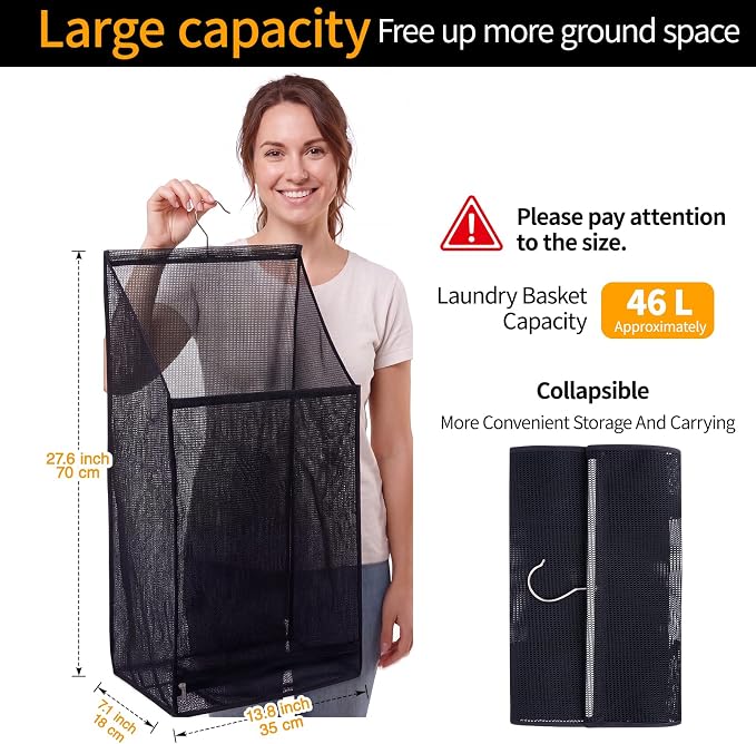 Hanging Collapsible Breathable Mesh laundry bags, Fast Drying Portable Space - Image 2