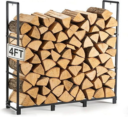 facka 4FT Firewood Rack Outdoor, Metal Wood Rack | Iron Fire Log Stacker Holder by Facka