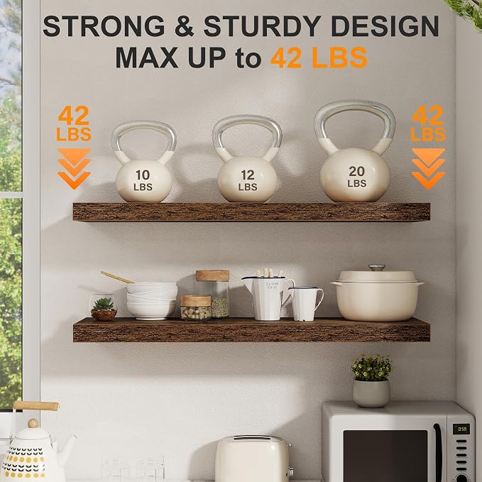 40 Inch Floating Shelves Set of 2, 8 Inch Deep Wall Shelf, Rustic Wood Storage - Image 4
