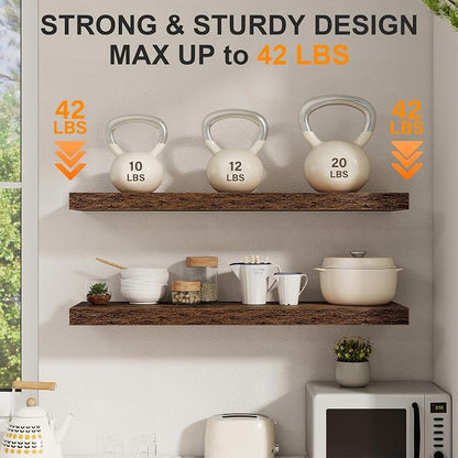 40 Inch Floating Shelves Set of 2, 8 Inch Deep Wall Shelf, Rustic Wood Storage - Image 4