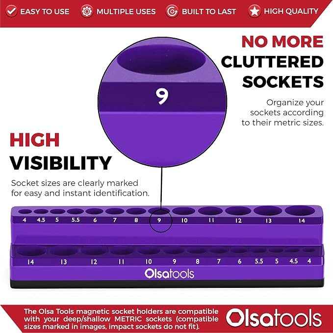 Olsa Tools Magnetic Socket Holder | 1/4-inch Drive | Metric | Purple | Holds 26 - Image 2