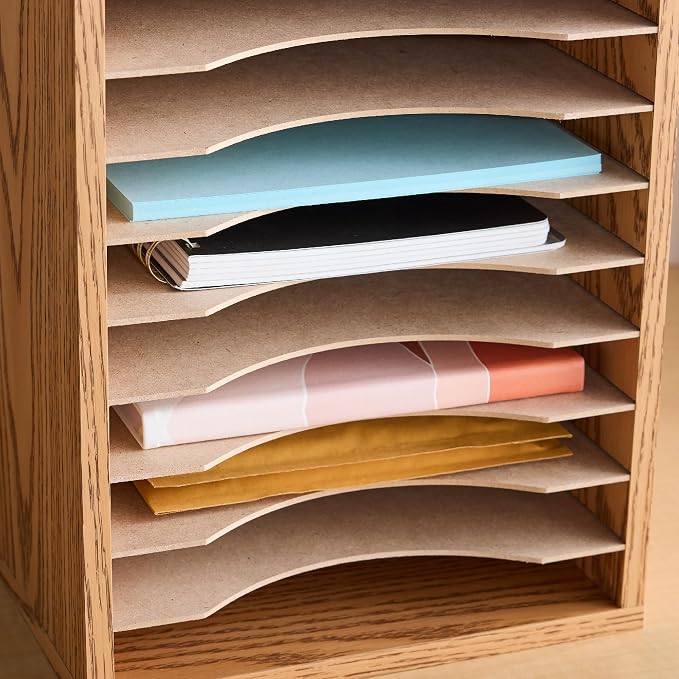 Safco Vertical Desktop Sorter, Wooden Paper Organizer - Image 2