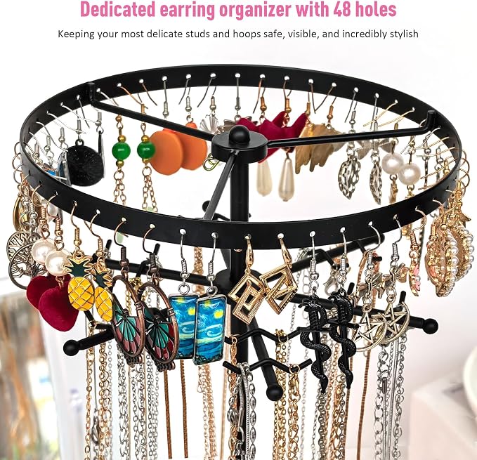 360 Rotating 2-Tier Jewelry Organizer Stand, Large Earring Holder Organizer - Image 3