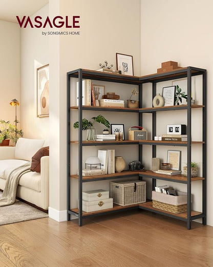 VASAGLE 5 Tier Bookshelf with Metal Frame, Convertible Industrial Corner Shelf - Image 2