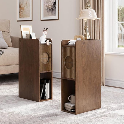 Slim Bedside Table Set of 2, Narrow Nightstand by EdartHouse