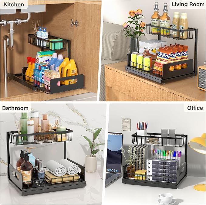 Under Sink Organizer 2 Tier, Pull Out Drawer Slides Under Sink Storage - Image 6
